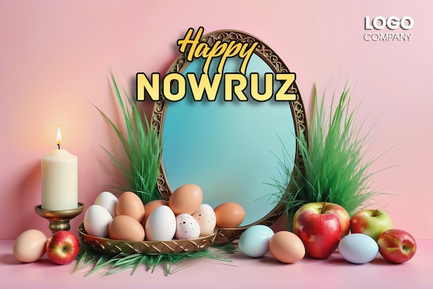 PSD psd feliz dia de nowruz ou ilustração do ano novo iraniano com grass semeni