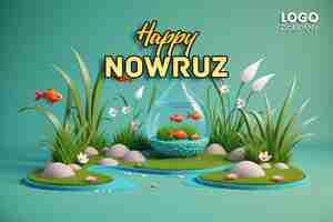 PSD psd feliz dia de nowruz ou ilustração do ano novo iraniano com grass semeni