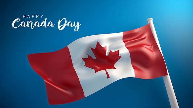 PSD feliz dia do canadá dia do canadá pós bandeira do canadá em um fundo azul bandeira canadense acenando