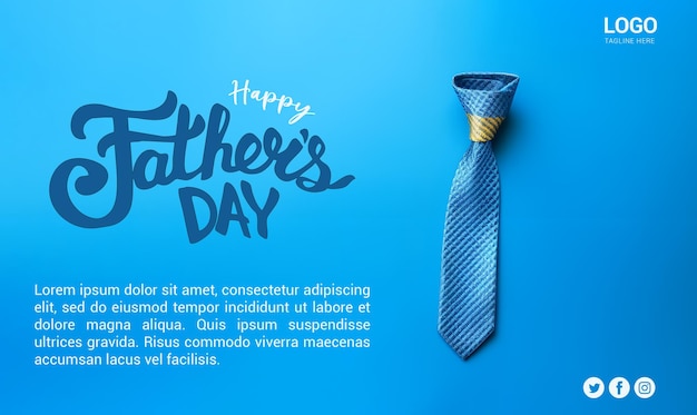PSD Feliz dia dos pais banner modelo de banner do dia dos pais com gravata em um espaço de cópia de fundo azul