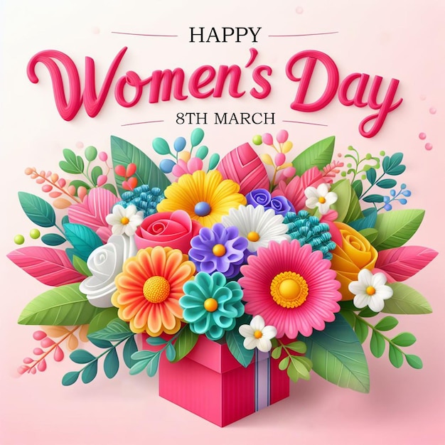 Psd feliz día internacional de la mujer 8 de marzo publicación en las redes sociales con diseño de cartel del día de la mujer
