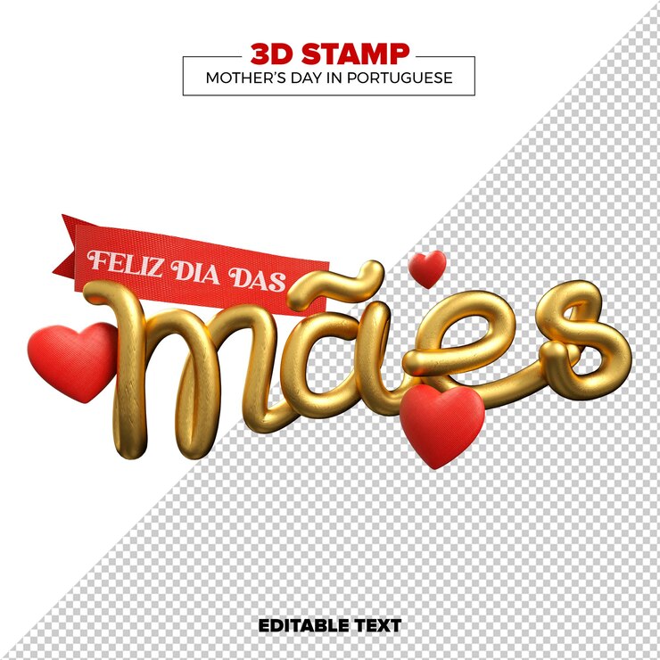 PSD psd feliz día de la madre render 3d en portugués aislado en fondo transparente