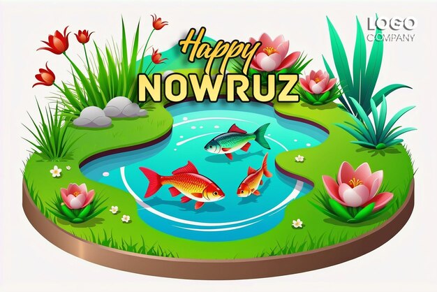 Psd feliz día de nowruz o ilustración del año nuevo iraní con grass semeni