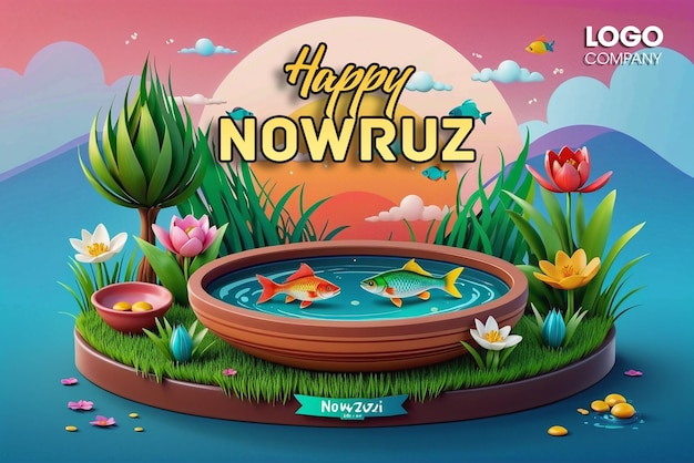 Psd feliz día de nowruz o ilustración del año nuevo iraní con grass semeni