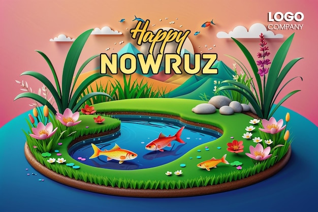 Psd feliz día de nowruz o ilustración del año nuevo iraní con grass semeni