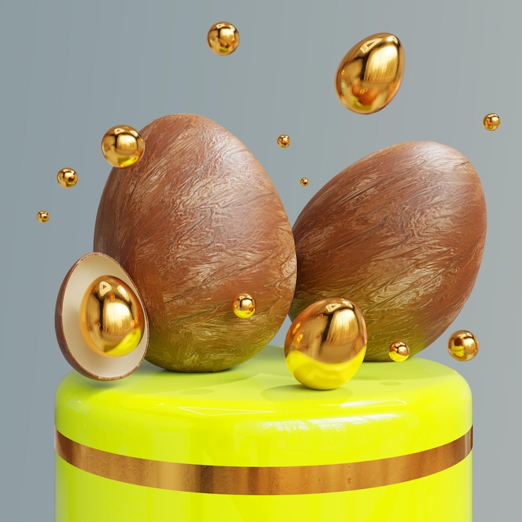 PSD psd feliz estandarte de pascua con huevos en colores pastel y una canasta en fondo verde renderización 3d
