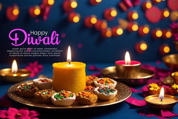PSD psd feliz fundo do festival indiano de diwali com velas dia de diwali feliz dia de diwali