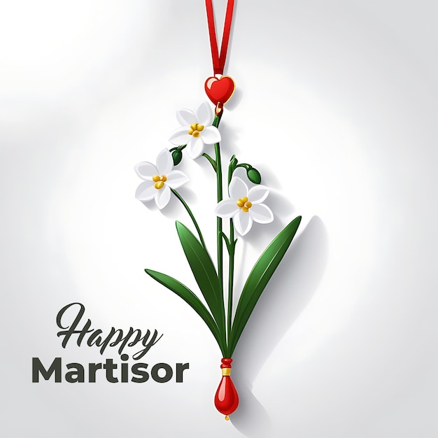 PSD psd feliz martisor primeiro dia de primavera martenitsa início da celebração da primavera vermelho