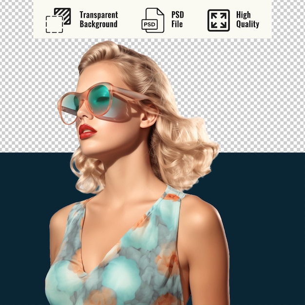 PSD psd femme hermosa avec un costume de malla et des gafas de soleil