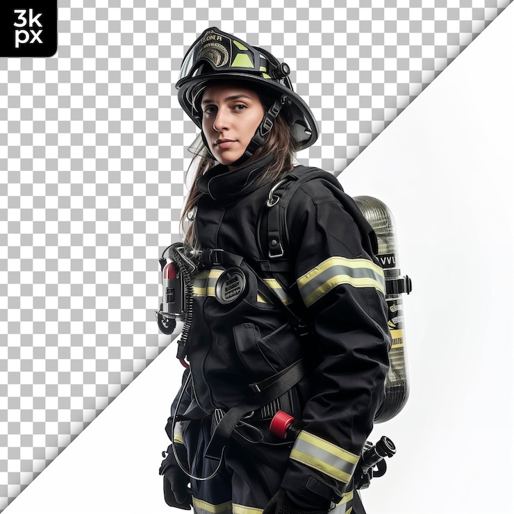 PSD psd une femme portant un uniforme de pompier isolée sur un fond transparent