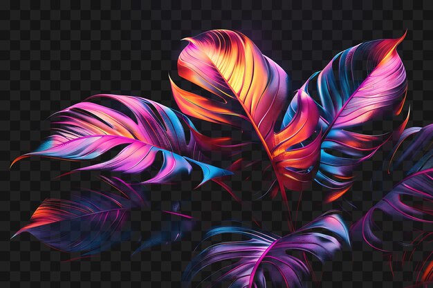 Psd De Feuilles Tropicales Vibrantes Avec Une Texture D'émail Brillant Pulsati Neon Frame Art Design Template