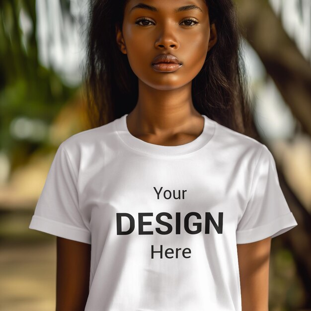 PSD psd une fille porte une maquette de t-shirt blanc