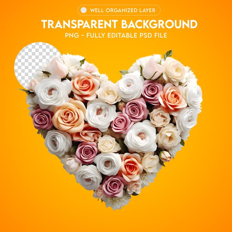 PSD Fiori che formano un cuore PNG1 trasparente