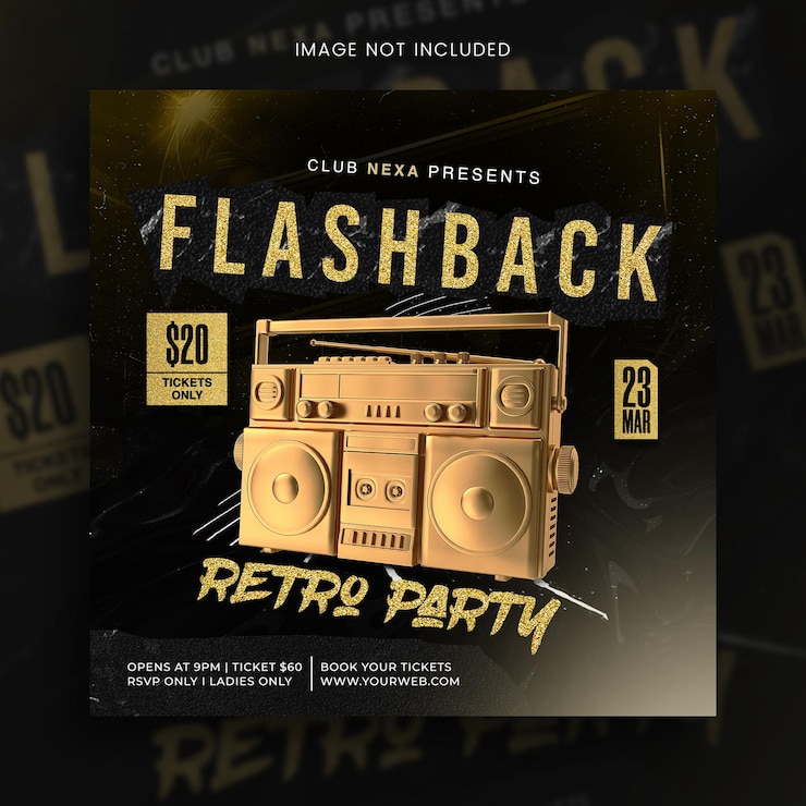 PSD psd flashback retro dj club flyer de festa noturna ou modelo de mídia social