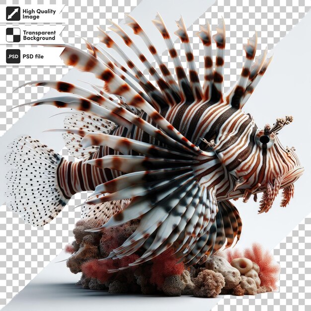 Psd Florida Lionfish Est Une Espèce Envahissante Trouvée Près De La Côte Sur Un Fond Transparent Avec Edi