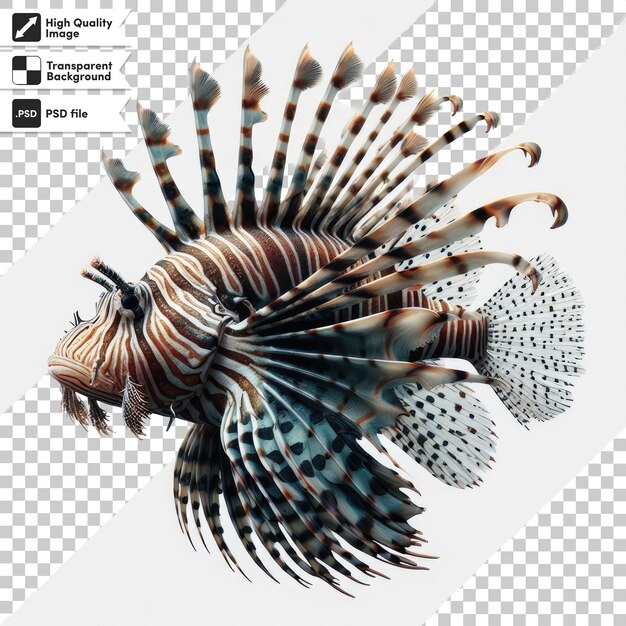 PSD psd florida lionfish est une espèce envahissante trouvée près de la côte sur un fond transparent avec edi