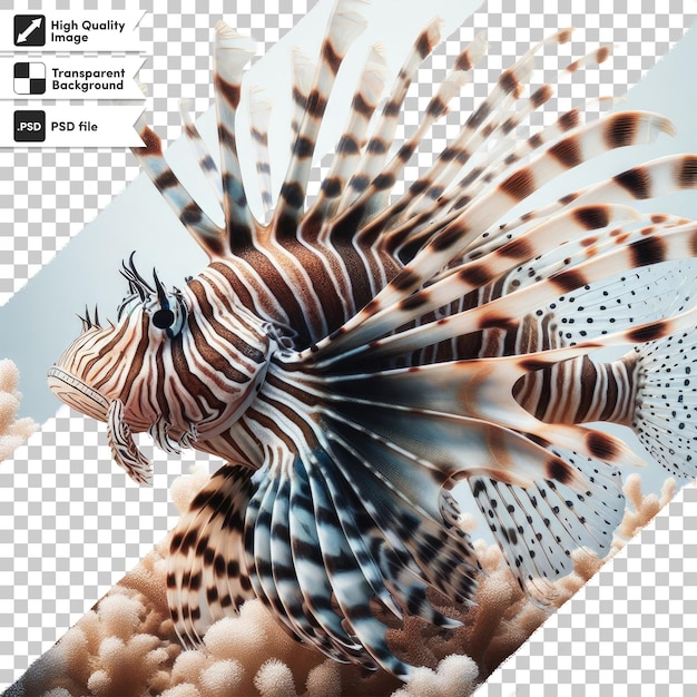 PSD psd florida lionfish est une espèce envahissante trouvée près de la côte sur un fond transparent avec edi