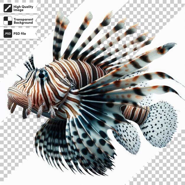 PSD psd florida lionfish est une espèce envahissante trouvée près de la côte sur un fond transparent avec edi