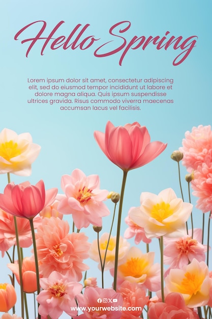 Psd flower hello primavera poster