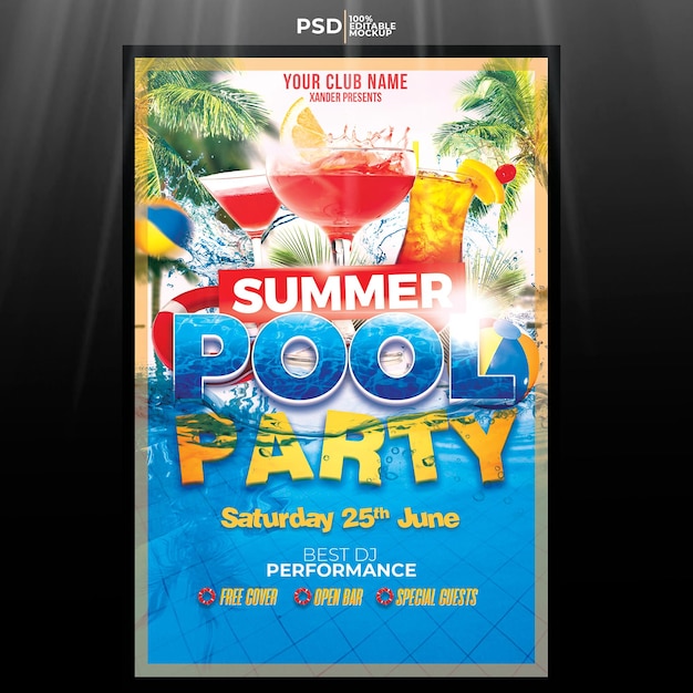 PSD psd flyer festa na piscina de verão