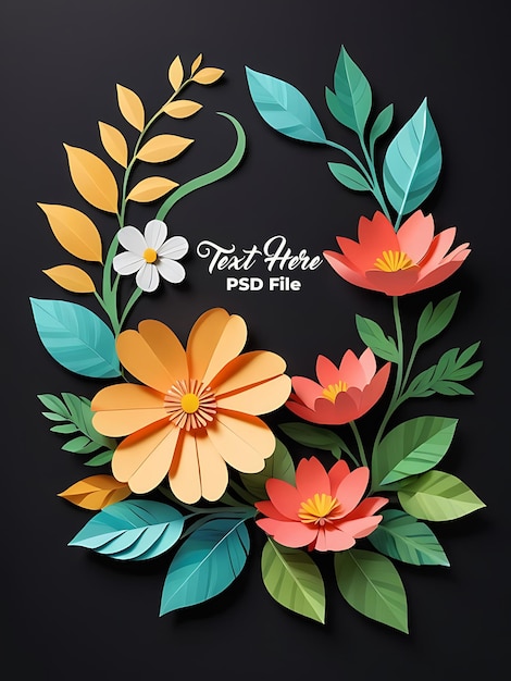 PSD psd fond floral noir papier cadre de style artistique carte d'invitation de mariage fleur fleur