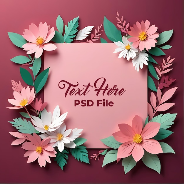 PSD psd fondo de papel floral rosa marco de estilo artístico tarjeta de invitación de boda floral floral floral