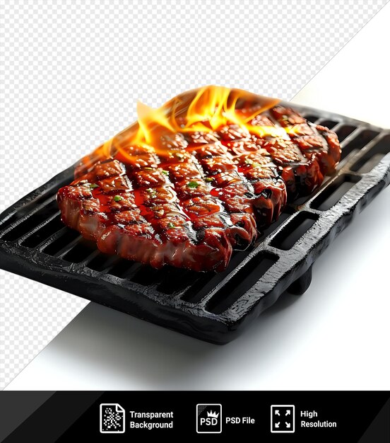 PSD psd fondo transparente filete de carne de res en la parrilla con llamas verano bbq concepto png