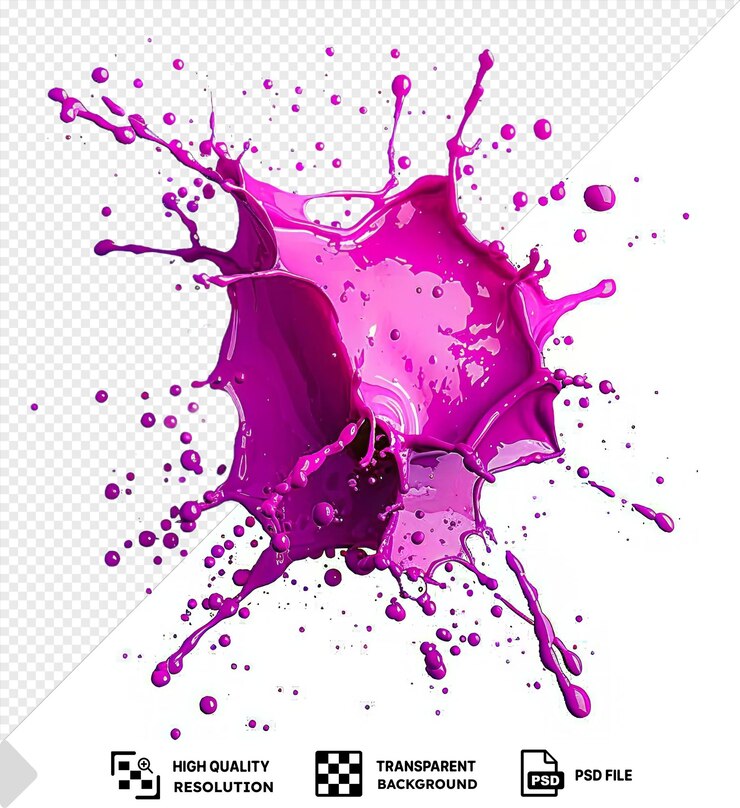 PSD psd fondo transparente salpicaduras de pintura símbolo vectorial color magenta vibrante salpicado en un fondo aislado