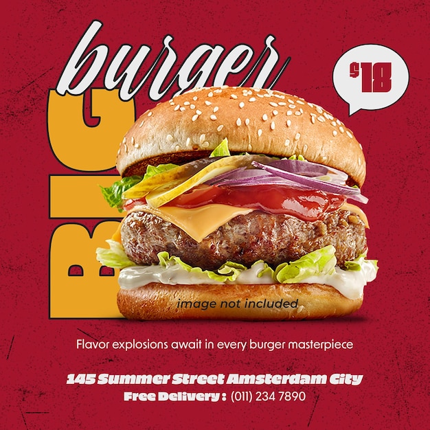 PSD-Food-Big-Burger-Instagram-Post-Design-Vorlage für die Lebensmittelindustrie