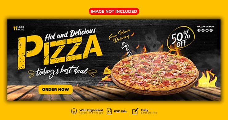 PSD psd food pizza mídia social facebook modelo de design de banner de capa
