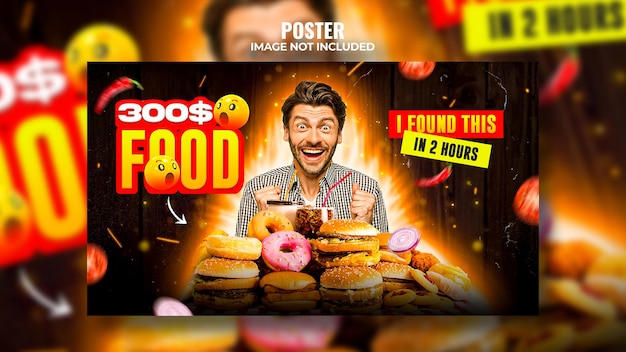 Psd food vlogger youtube-thumbnail oder web-banner-vorlagendesign