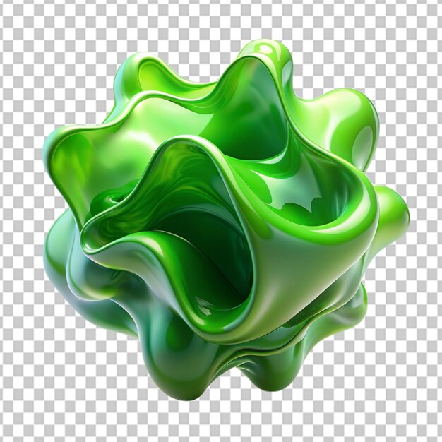 Psd de una forma abstracta verde 3d de un fluido líquido en un fondo transparente