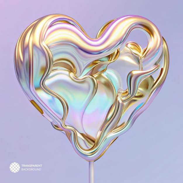 PSD en forma de corazón piruleta 3D gradiente oro líquido metálico