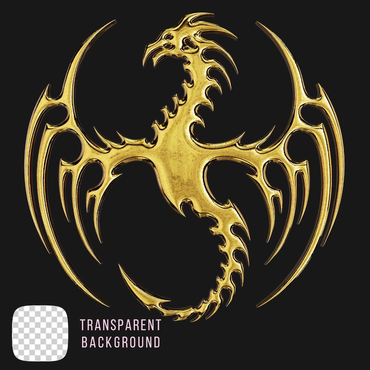 PSD psd formas de dragão de metal dourado renderização 3d