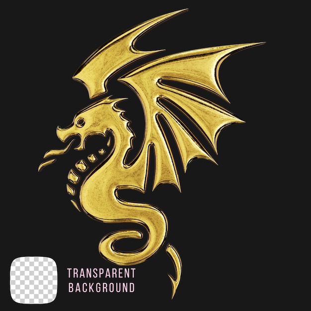 Psd forme di metallo d'oro del drago rendering 3D