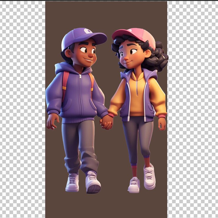 PSD una foto de dos niños tomados de la mano y una chica con un fondo transparente