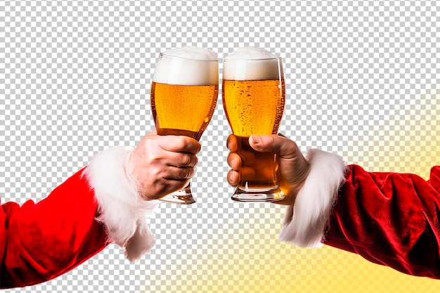 PSD psd-foto-weihnachtsmänner, die mit bier auf weißem hintergrund anstoßen