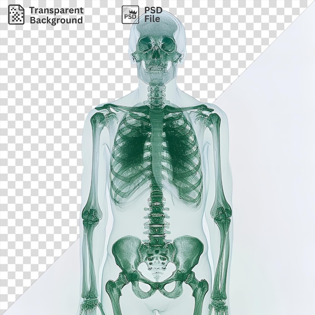 Psd fotográfico realista técnicos de raios-x os resultados do raio-x mostram um esqueleto com braços e pernas longas acompanhados por uma mão e outro braço longo em primeiro plano