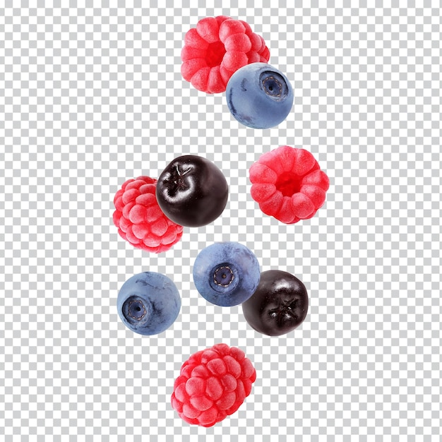 PSD Framboises et myrtilles sur fond transparent