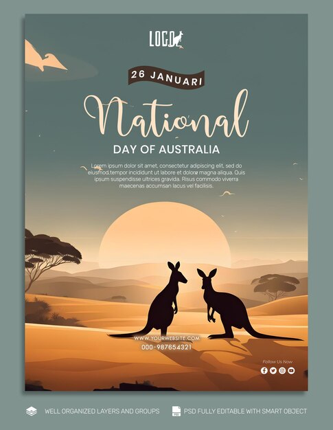 PSD psd free template banner und flyer social media-post zum tag australiens