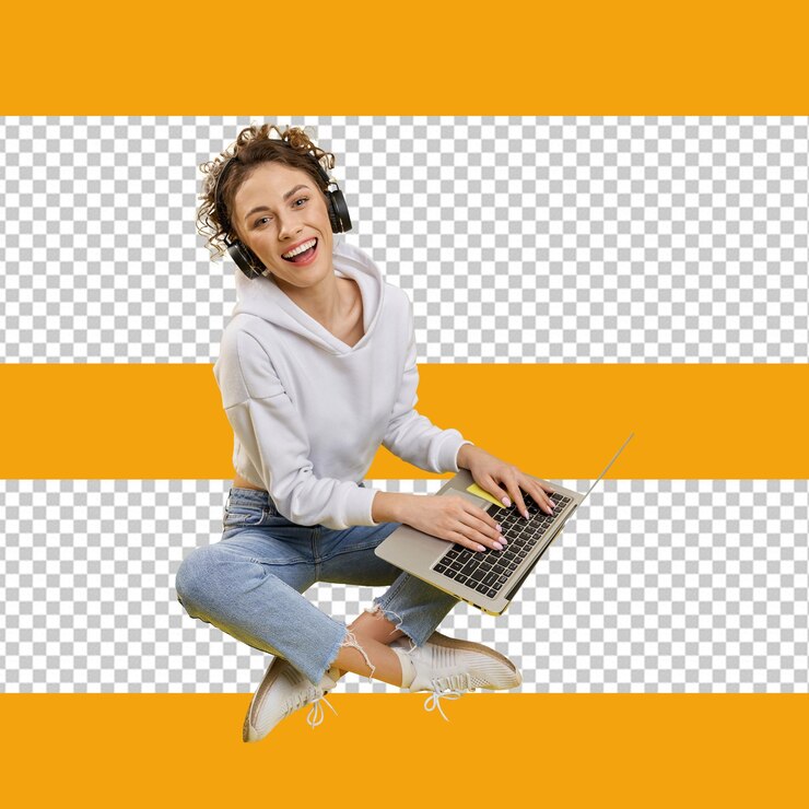 PSD psd freelancer sitzt auf beinen und arbeitet mit durchsichtigem hintergrund