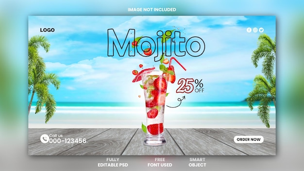 PSD Fresh Mojito Drink-Menü Facebook-Cover oder Web-Banner-Vorlage-Design