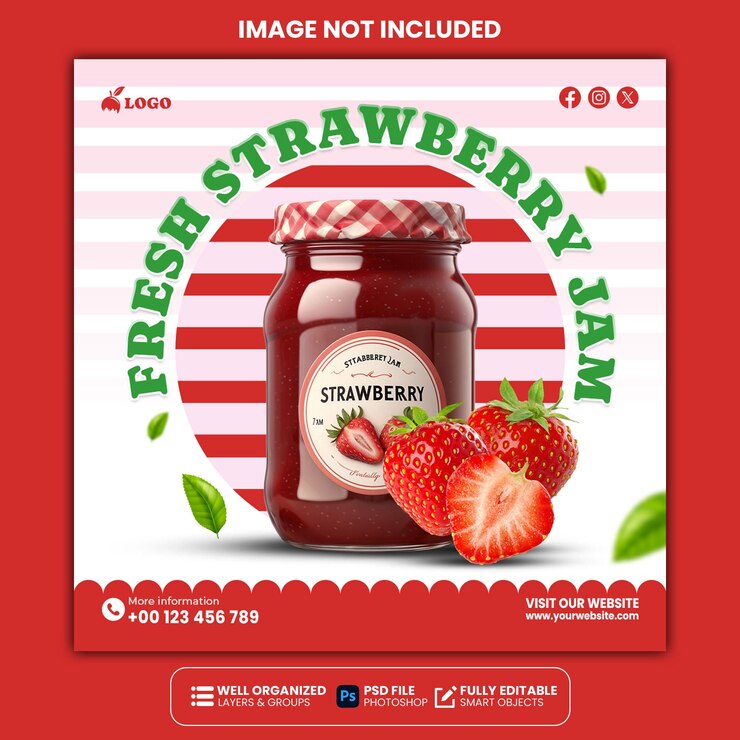 PSD psd fresh strawberry jam social media post design