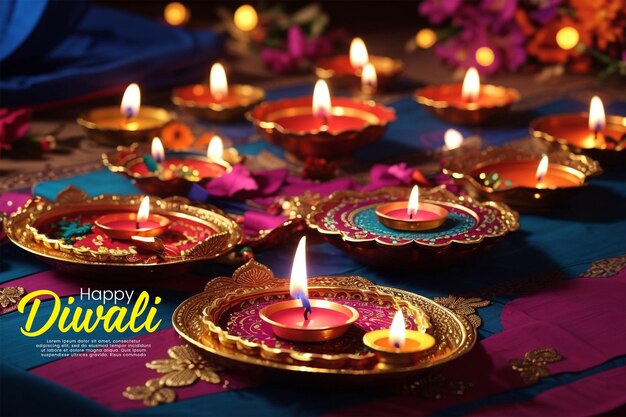 PSD psd fröhlicher diwali-indianerfest-hintergrund mit kerzen diwali-tag fröhlicher diwali-tag