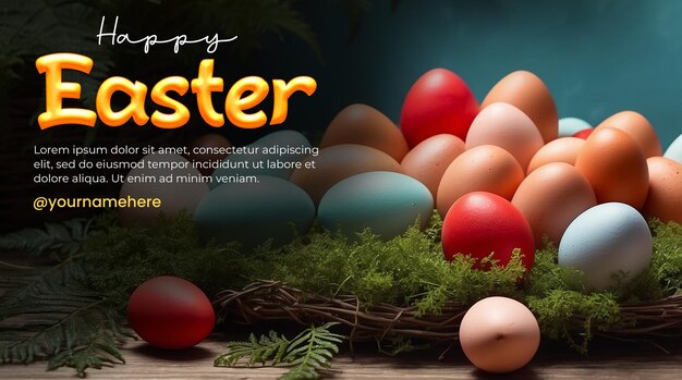 PSD psd frohe ostern-banner-vorlage mit einem hintergrund aus farbenfrohen eiern