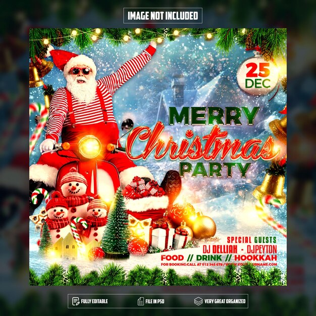 PSD psd frohe weihnachten dj-party weihnachtsmann social media post oder web-banner flyer