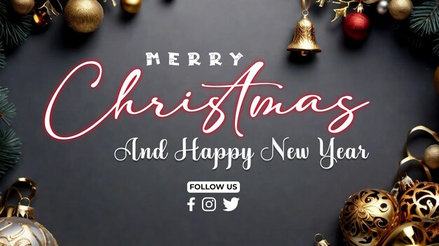 PSD psd frohe weihnachten und frohes neujahr banner mit weihnachten brance geschenke kieferblatt