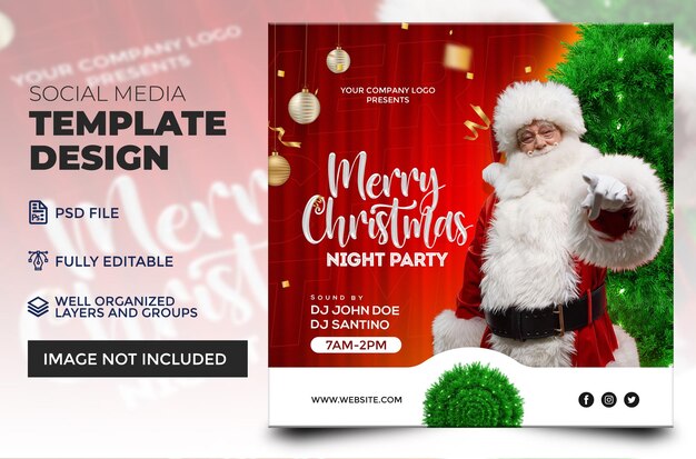 PSD psd frohe weihnachten und nachtfeier mit weihnachtsmann plakatvorlage design