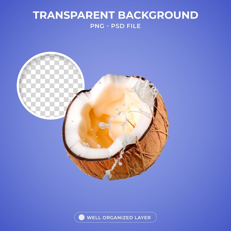 PSD psd fruit open coconut png transparent (en anglais)