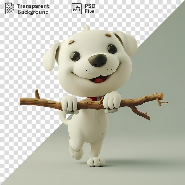 PSD psd fundo transparente 3d cão de desenho animado pegando um bastão